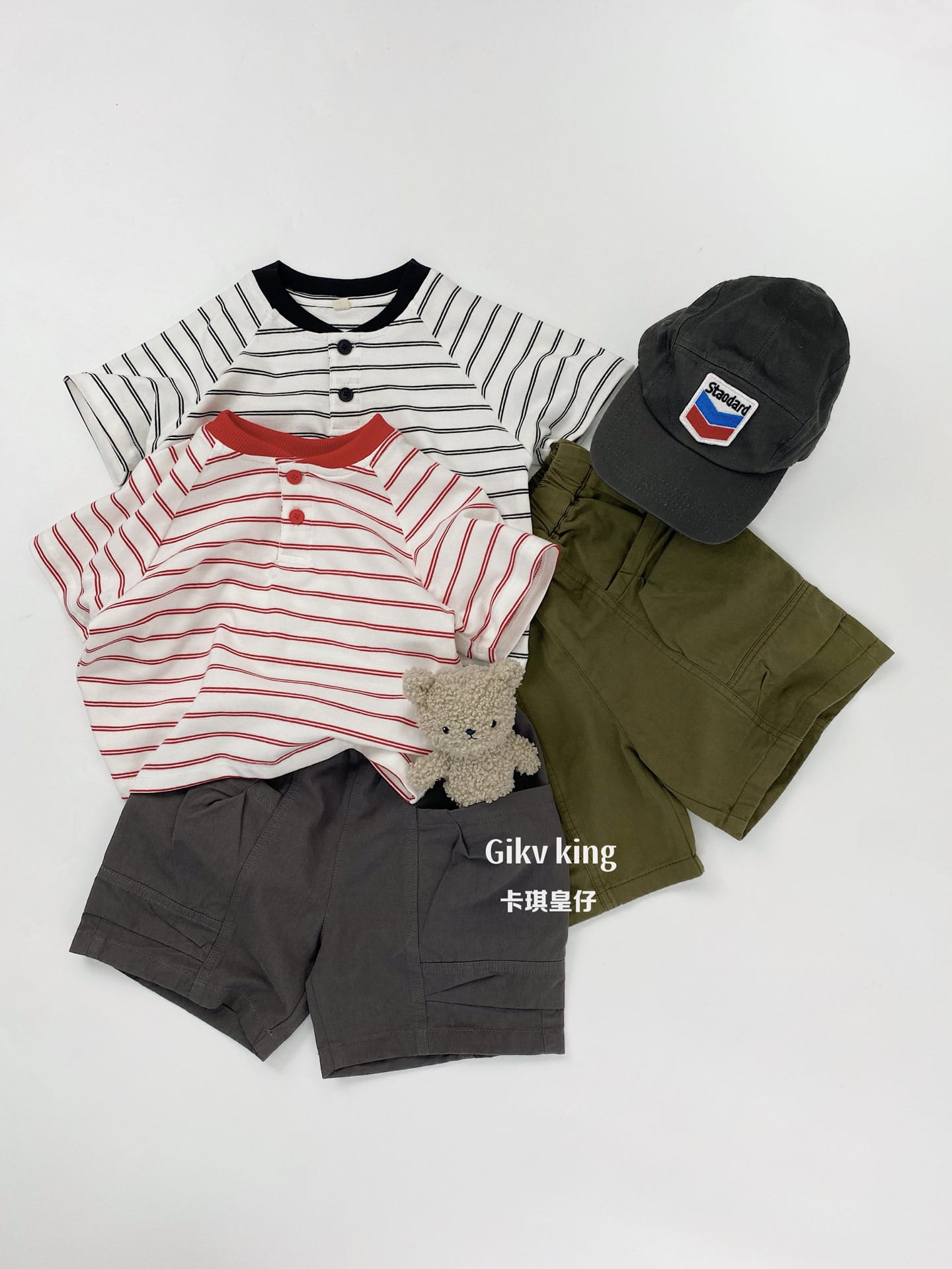 Striped Henley Neck Raglan Tee ボーダー 半袖Tシャツ【mh0013481】 Gikv king 半袖Tシャツ