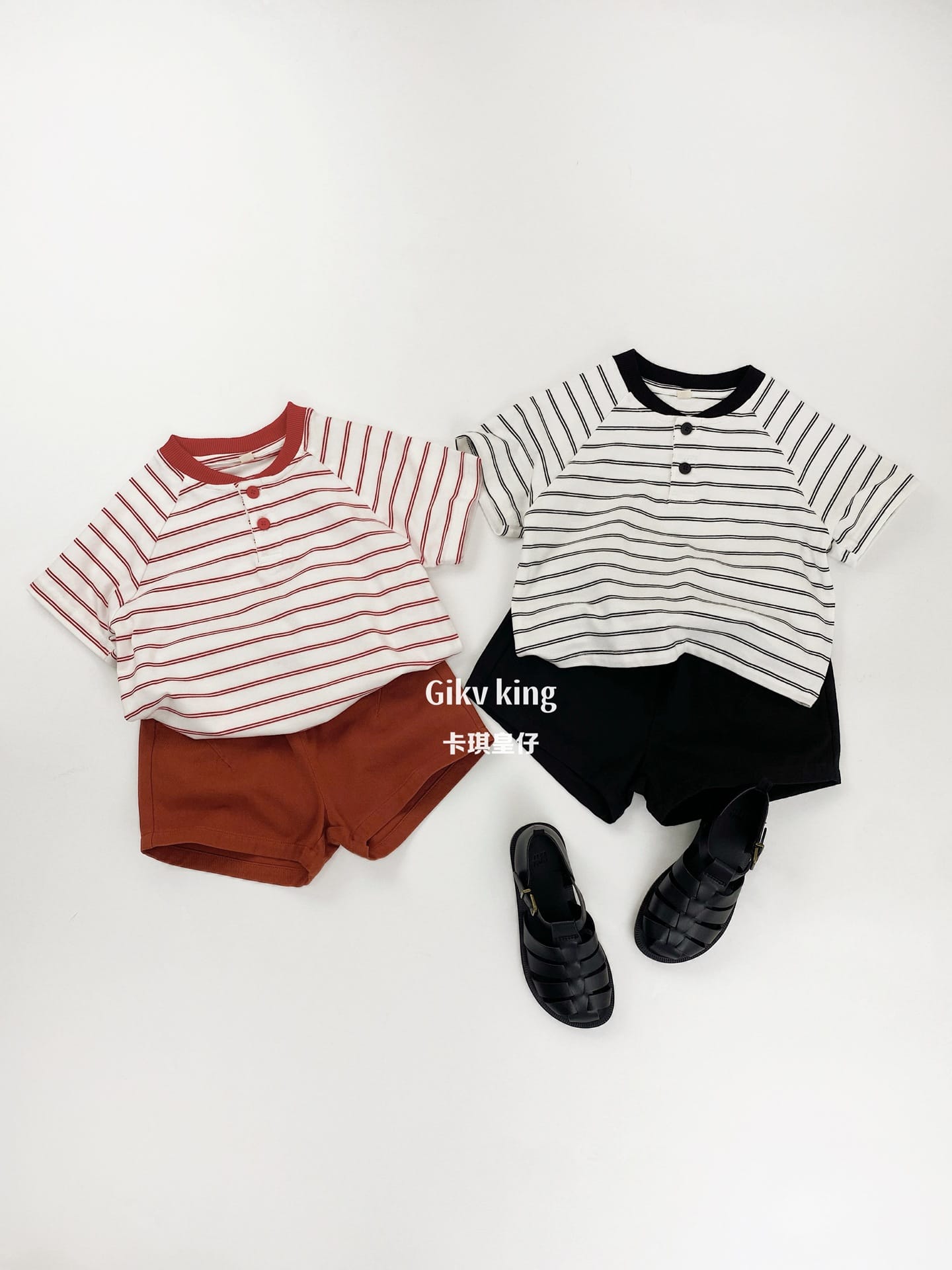 Striped Henley Neck Raglan Tee ボーダー 半袖Tシャツ【mh0013481】 Gikv king 半袖Tシャツ