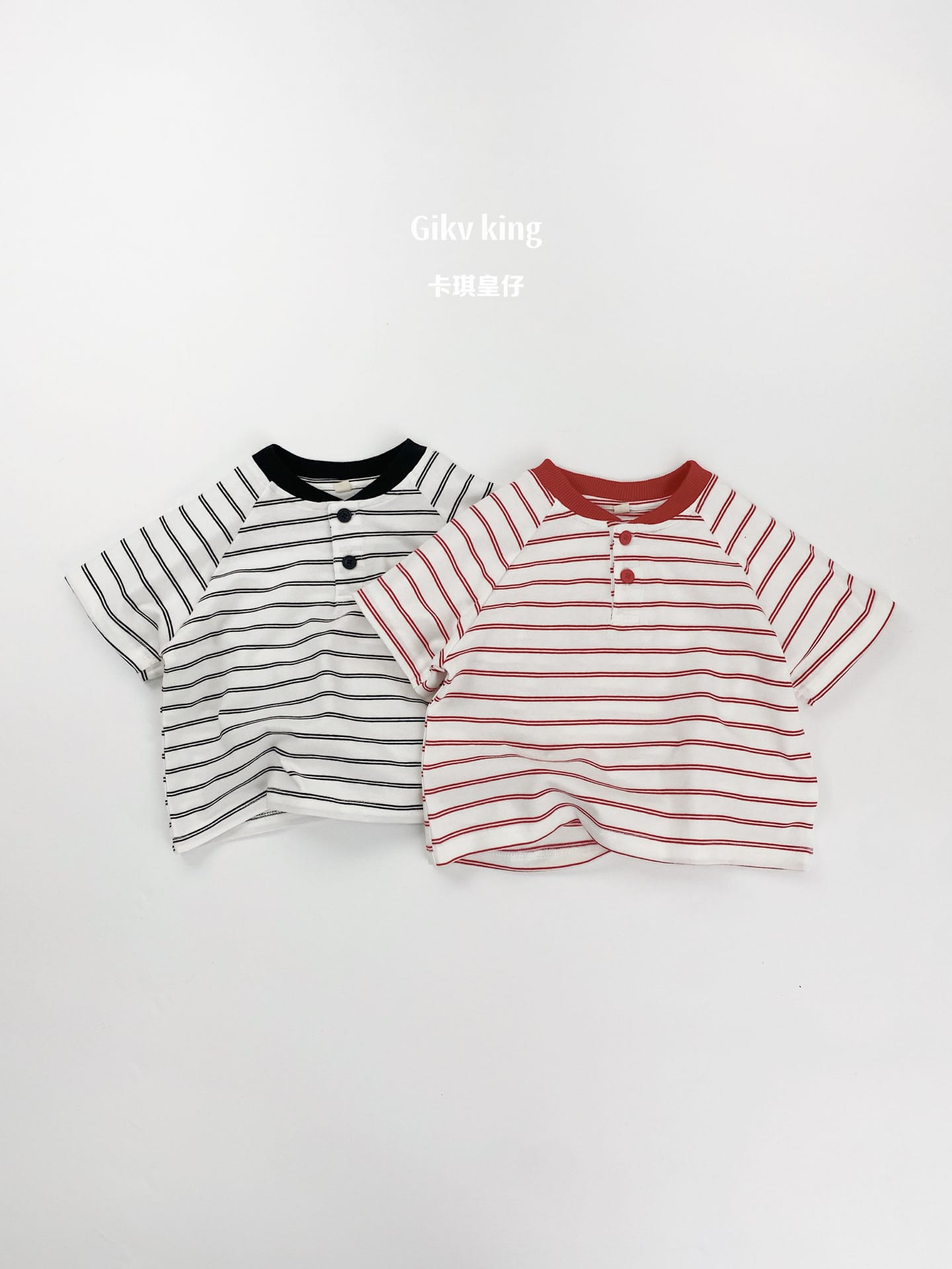 Striped Henley Neck Raglan Tee ボーダー 半袖Tシャツ【mh0013481】 Gikv king 半袖Tシャツ
