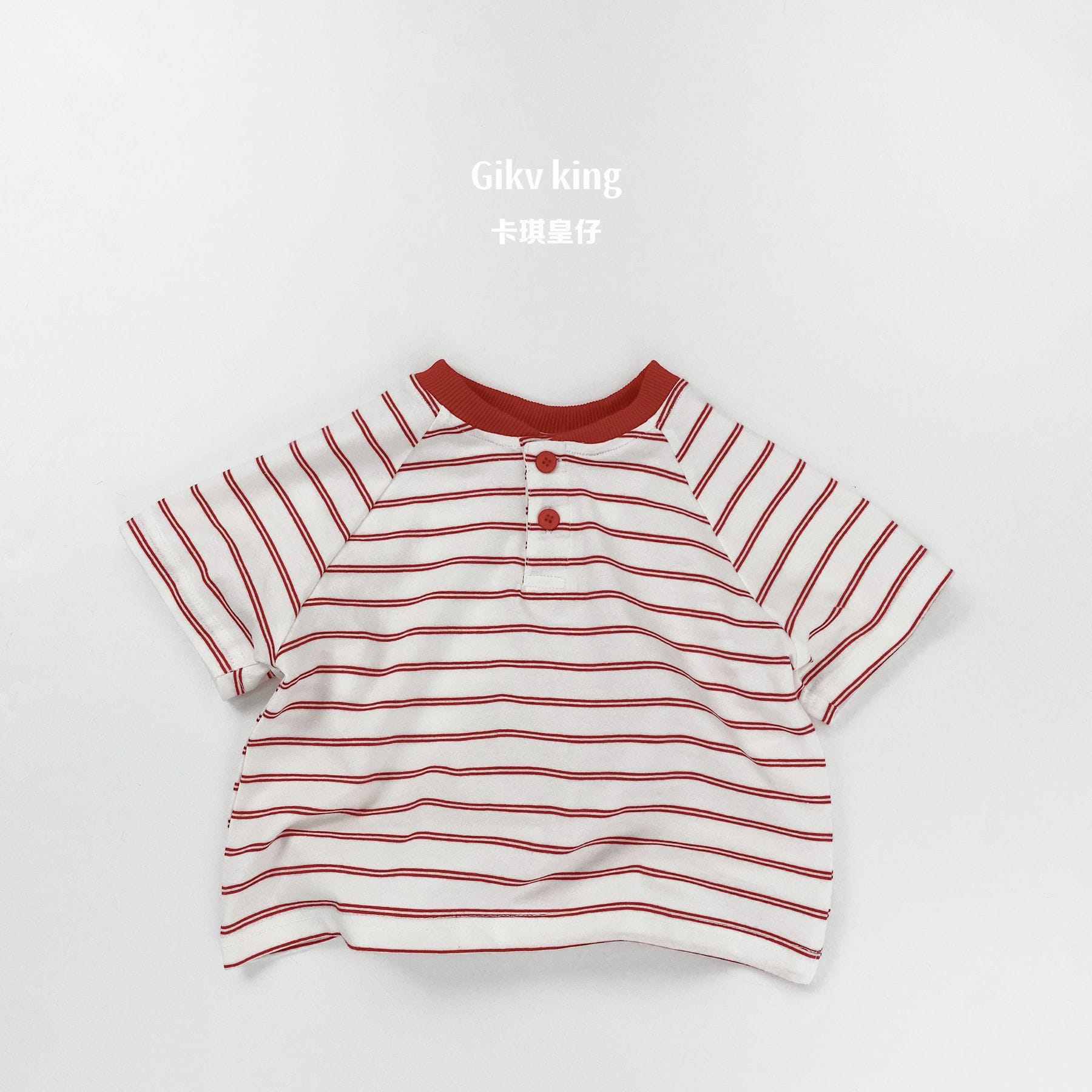 Striped Henley Neck Raglan Tee ボーダー 半袖Tシャツ【mh0013481】 Red / 80cm Gikv king 半袖Tシャツ