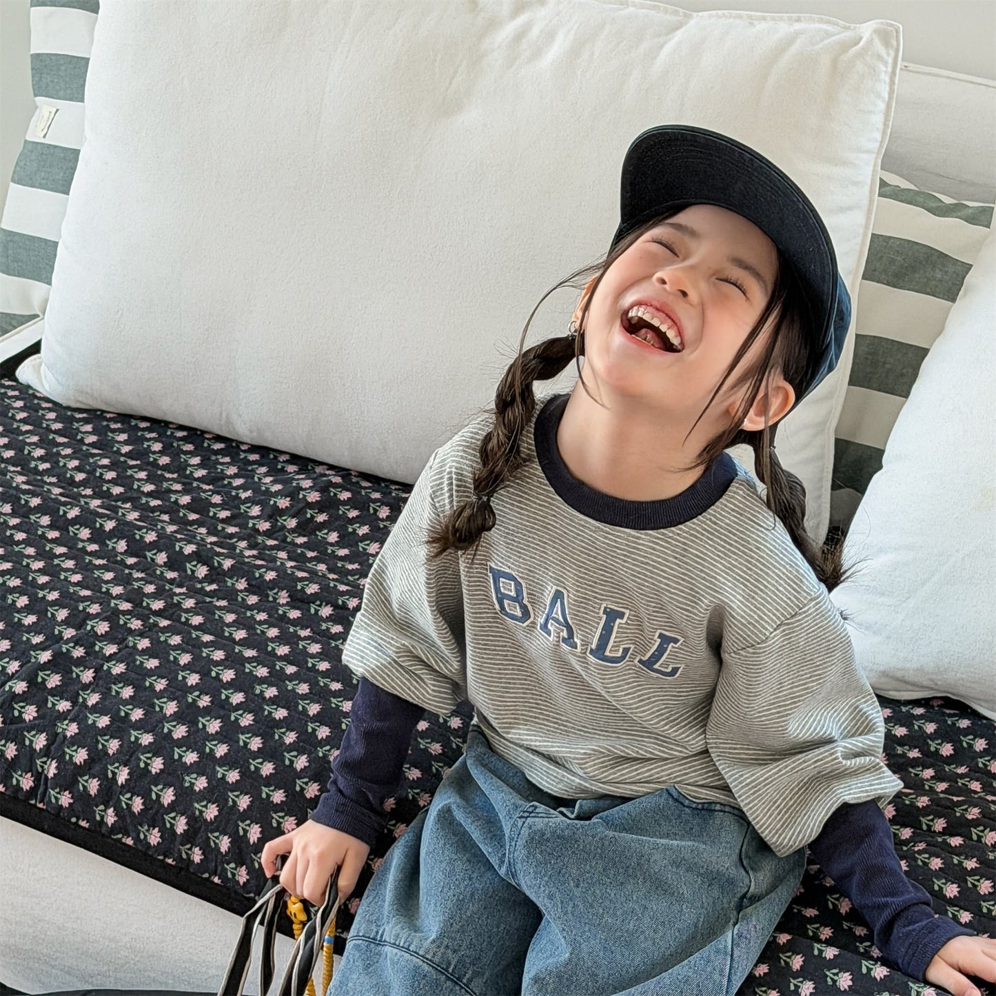 Striped Logo Printed Sweatshirt ボーダー ロゴ スウェットシャツ【mh0012446】 ADbaby 長袖Tシャツ