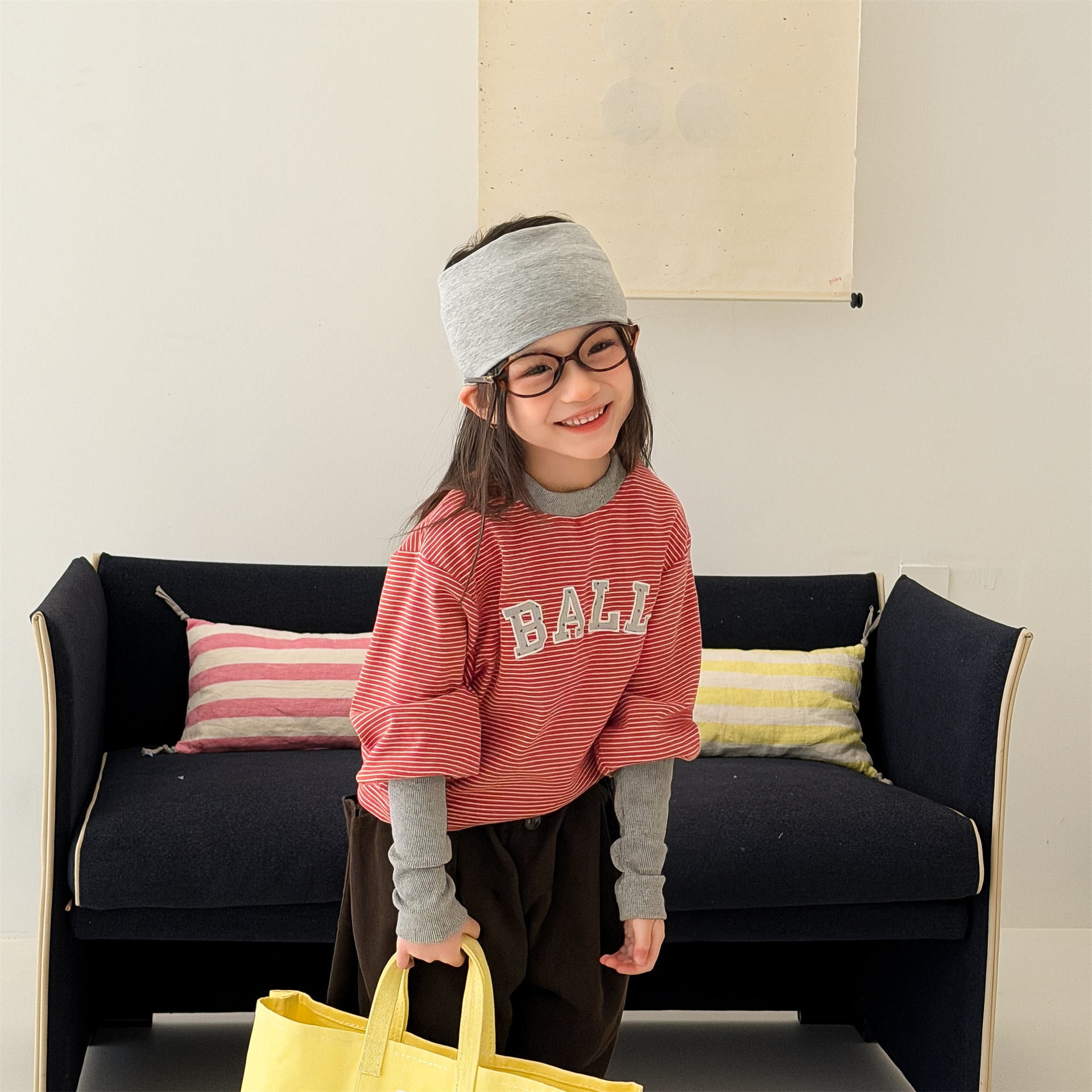 Striped Logo Printed Sweatshirt ボーダー ロゴ スウェットシャツ【mh0012446】 ADbaby 長袖Tシャツ