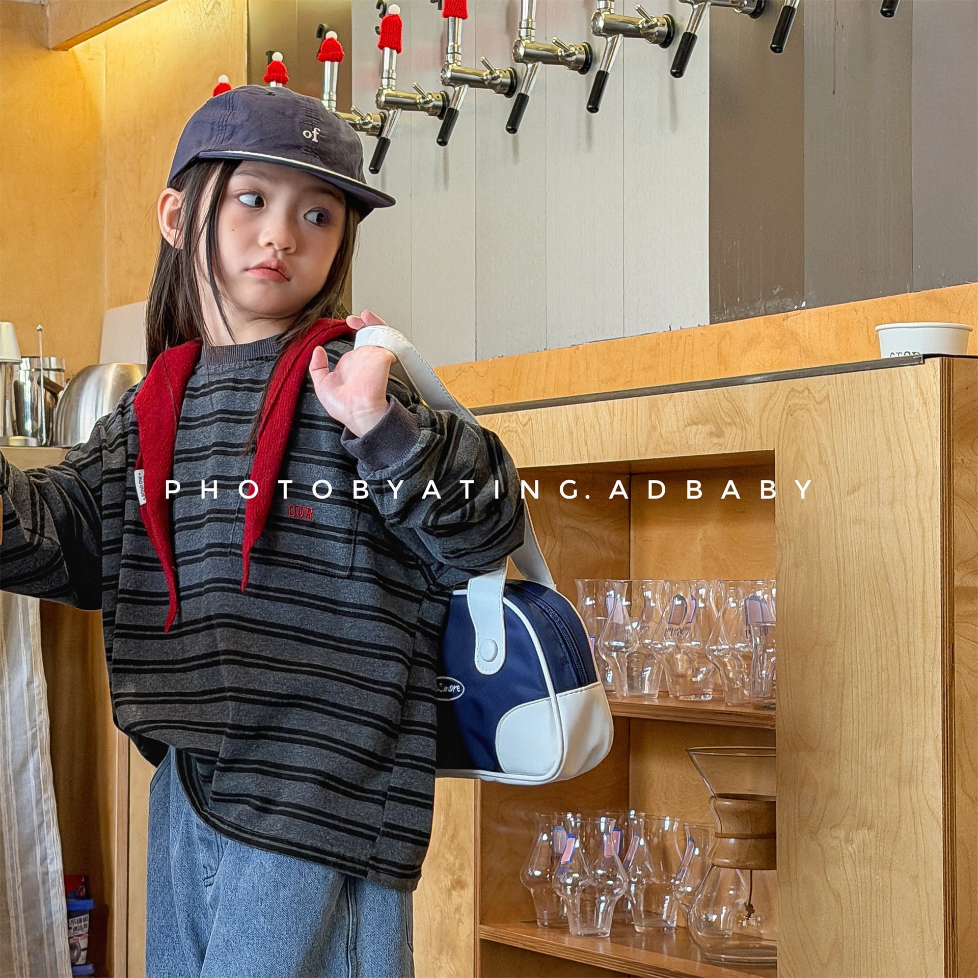 Striped Long Sleeve Cotton T-shirt ボーダー柄 ポケット付き 長袖 Tシャツ【mh0012449】 ADbaby 長袖Tシャツ