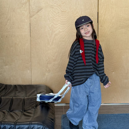 Striped Long Sleeve Cotton T-shirt ボーダー柄 ポケット付き 長袖 Tシャツ【mh0012449】 ADbaby 長袖Tシャツ