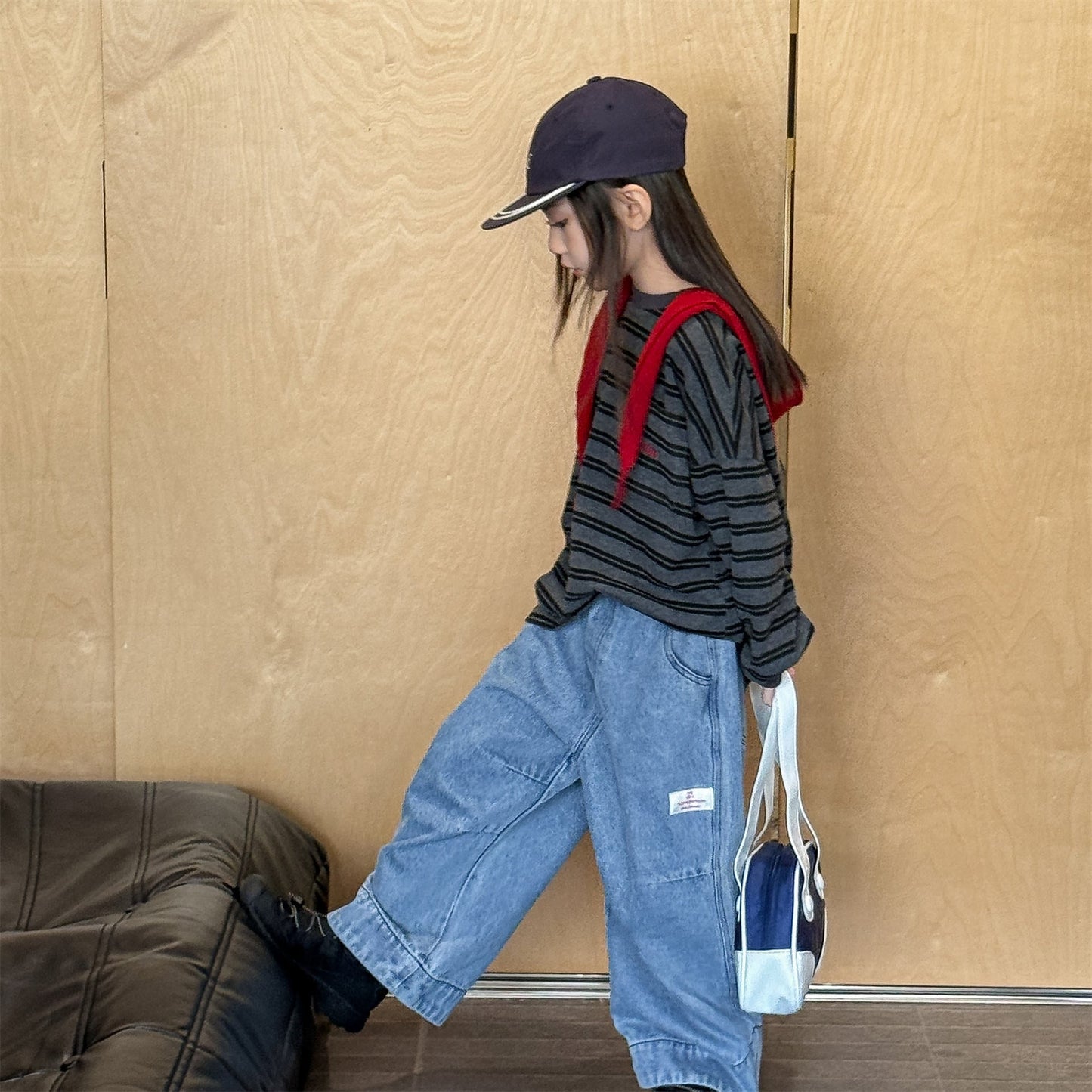 Striped Long Sleeve Cotton T-shirt ボーダー柄 ポケット付き 長袖 Tシャツ【mh0012449】 ADbaby 長袖Tシャツ