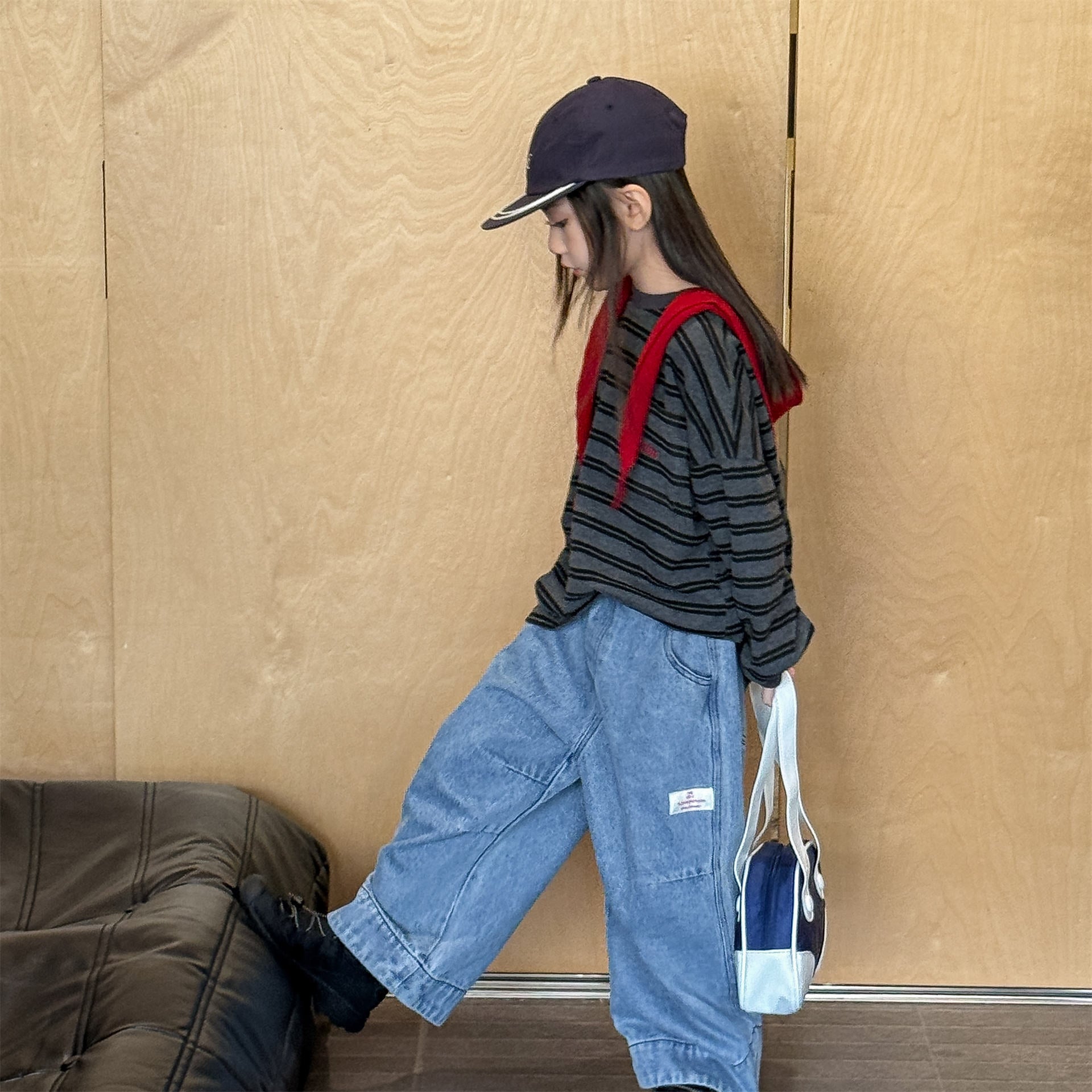 Striped Long Sleeve Cotton T-shirt ボーダー柄 ポケット付き 長袖 Tシャツ【mh0012449】 ADbaby 長袖Tシャツ