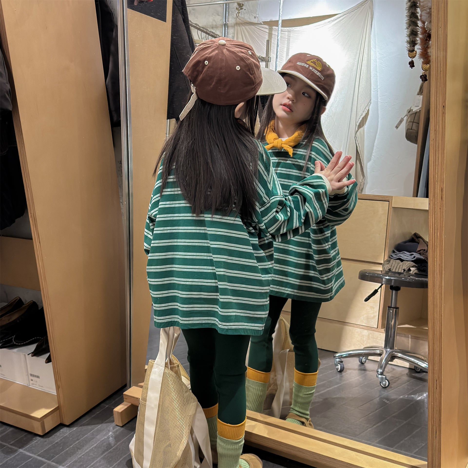 Striped Long Sleeve Cotton T-shirt ボーダー柄 ポケット付き 長袖 Tシャツ【mh0012449】 ADbaby 長袖Tシャツ