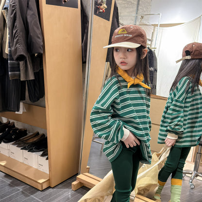 Striped Long Sleeve Cotton T-shirt ボーダー柄 ポケット付き 長袖 Tシャツ【mh0012449】 ADbaby 長袖Tシャツ