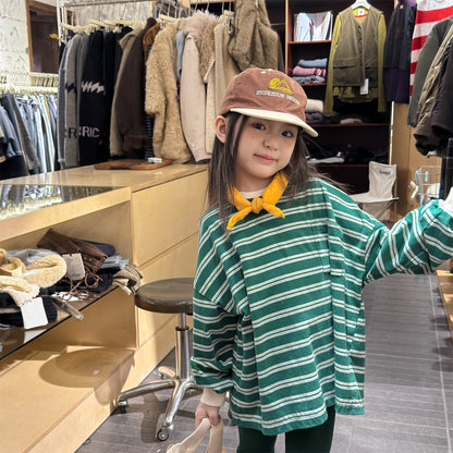 Striped Long Sleeve Cotton T-shirt ボーダー柄 ポケット付き 長袖 Tシャツ【mh0012449】 ADbaby 長袖Tシャツ