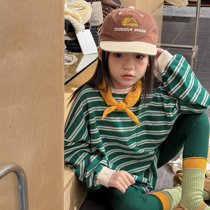 Striped Long Sleeve Cotton T-shirt ボーダー柄 ポケット付き 長袖 Tシャツ【mh0012449】 ADbaby 長袖Tシャツ