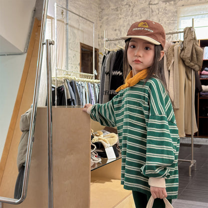 Striped Long Sleeve Cotton T-shirt ボーダー柄 ポケット付き 長袖 Tシャツ【mh0012449】 ADbaby 長袖Tシャツ