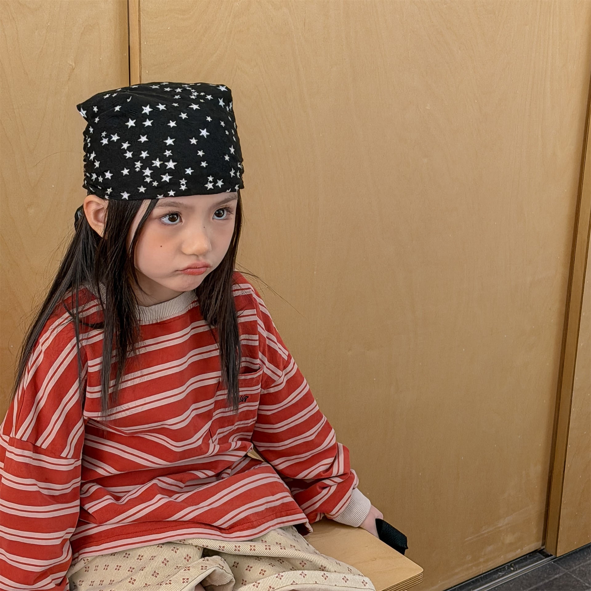 Striped Long Sleeve Cotton T-shirt ボーダー柄 ポケット付き 長袖 Tシャツ【mh0012449】 ADbaby 長袖Tシャツ