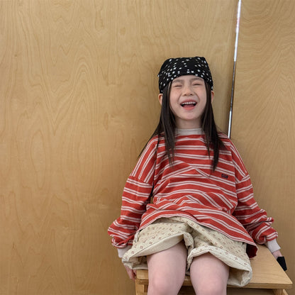 Striped Long Sleeve Cotton T-shirt ボーダー柄 ポケット付き 長袖 Tシャツ【mh0012449】 ADbaby 長袖Tシャツ