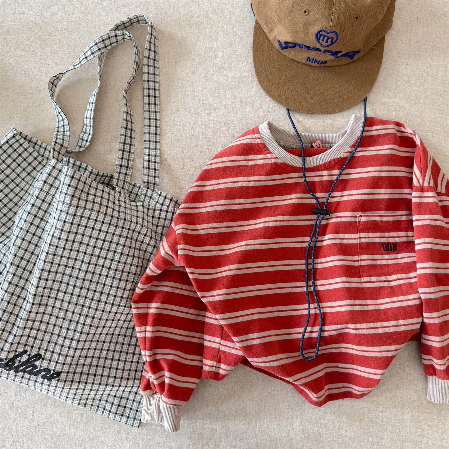 Striped Long Sleeve Cotton T-shirt ボーダー柄 ポケット付き 長袖 Tシャツ【mh0012449】 Red / 80cm ADbaby 長袖Tシャツ