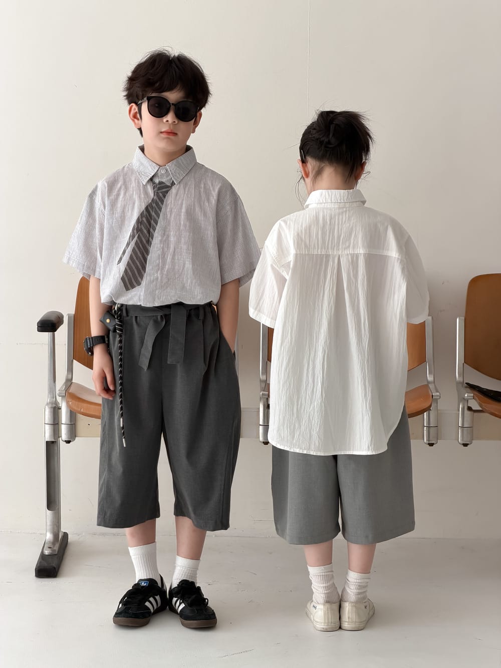 Striped Loose-Fit Top ネクタイデザイン 半袖シャツ【mh0013133】 KUMAI.KIDS 半袖シャツ・ブラウス