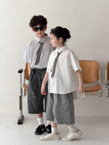 Striped Loose-Fit Top ネクタイデザイン 半袖シャツ【mh0013133】 KUMAI.KIDS 半袖シャツ・ブラウス
