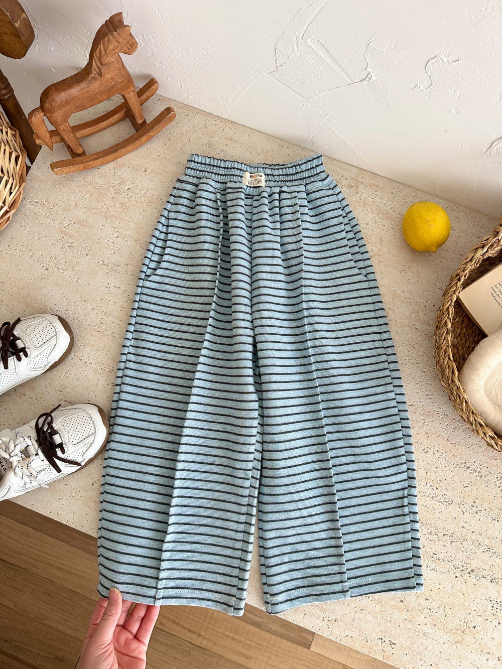Striped Loose Straight Pants ボーダー ワイドパンツ【mh0012362】 Blue / 100cm KUMAI.KIDS