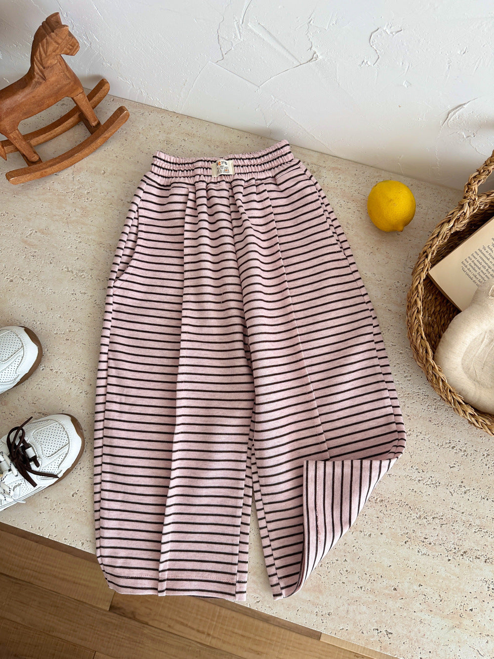 Striped Loose Straight Pants ボーダー ワイドパンツ【mh0012362】 Pink / 100cm KUMAI.KIDS