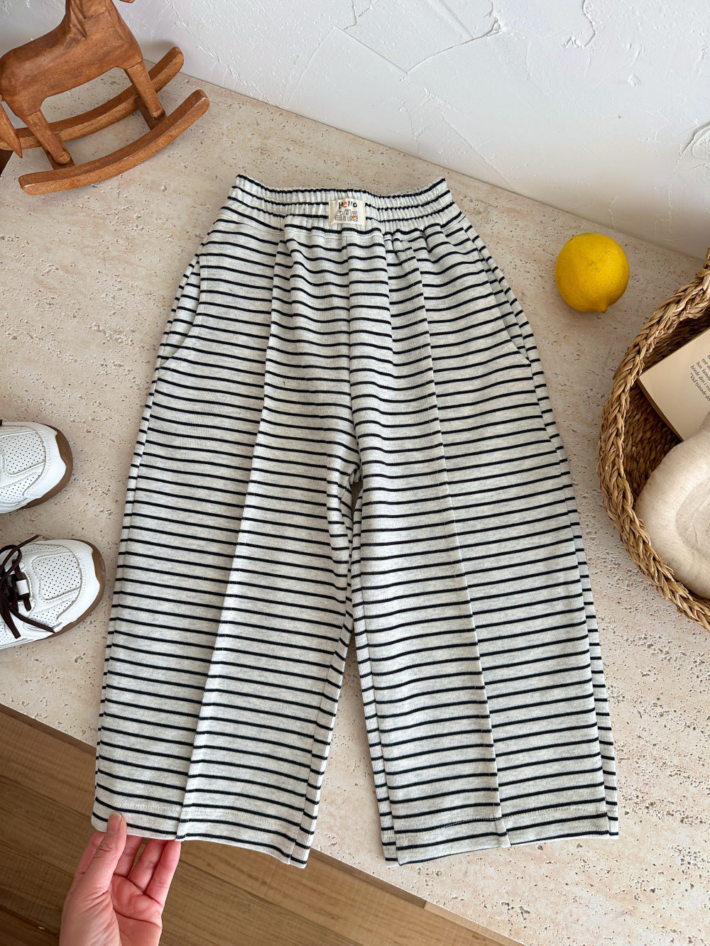Striped Loose Straight Pants ボーダー ワイドパンツ【mh0012362】 White / 100cm KUMAI.KIDS
