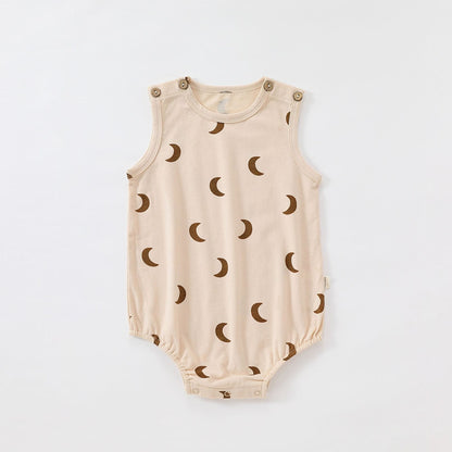Striped Marine Pattern Romper マリン ロンパース【mh0013603】 Beige Apricot Crescent Moon Vest / 66cm Beitaoya ノースリーブロンパース