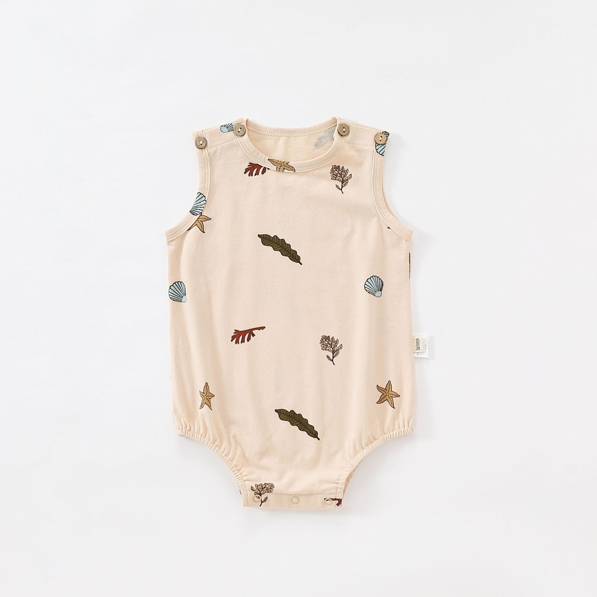 Striped Marine Pattern Romper マリン ロンパース【mh0013603】 Beige Apricot Shell Vest / 66cm Beitaoya ノースリーブロンパース