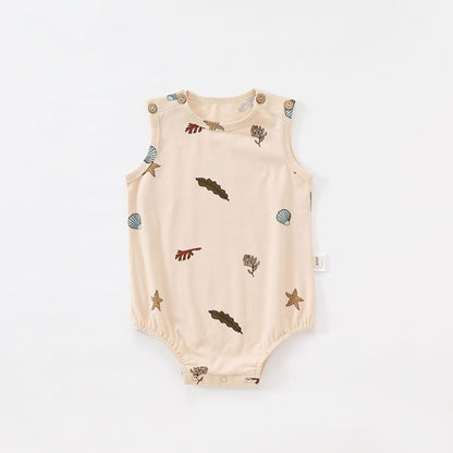 Striped Marine Pattern Romper マリン ロンパース【mh0013603】 Beige Apricot Shell Vest / 66cm Beitaoya ノースリーブロンパース