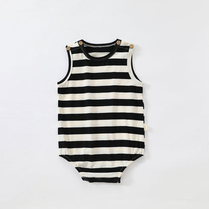 Striped Marine Pattern Romper マリン ロンパース【mh0013603】 Black and White Striped Vest / 66cm Beitaoya ノースリーブロンパース