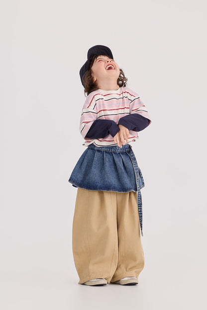 Striped Patchwork Crew Neck Top ストライプ パッチワーク 長袖Tシャツ【mh0012372】 HEY BOOBII