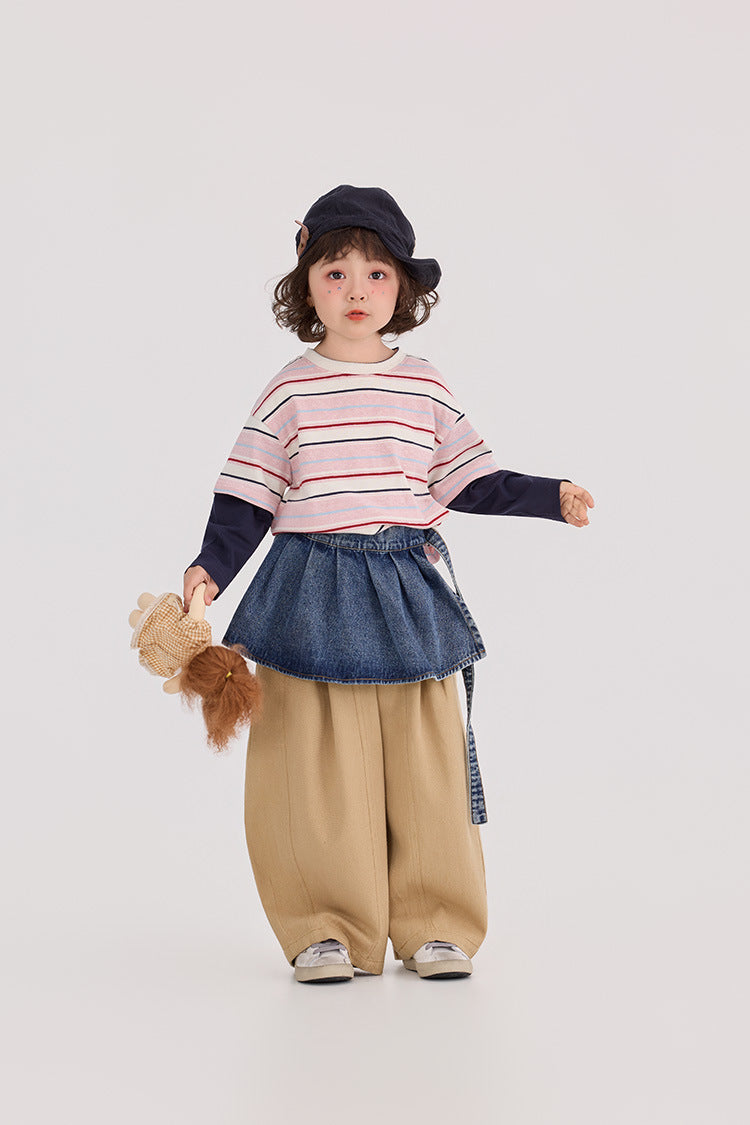 Striped Patchwork Crew Neck Top ストライプ パッチワーク 長袖Tシャツ【mh0012372】 HEY BOOBII