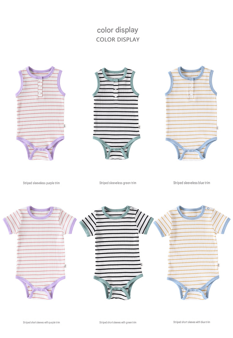 Striped Ribbed Cotton Romper マルチボーダー 半袖ノースリーブロンパース【mh0013597】 Beitaoya 半袖ロンパース