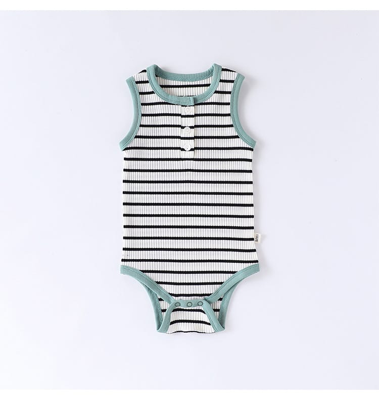 Striped Ribbed Cotton Romper マルチボーダー 半袖ノースリーブロンパース【mh0013597】 Beitaoya 半袖ロンパース