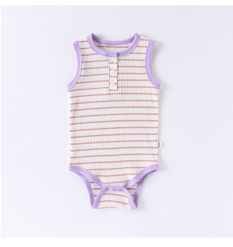 Striped Ribbed Cotton Romper マルチボーダー 半袖ノースリーブロンパース【mh0013597】 Beitaoya 半袖ロンパース