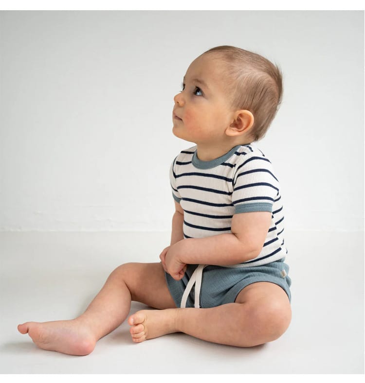 Striped Ribbed Cotton Romper マルチボーダー 半袖ノースリーブロンパース【mh0013597】 Beitaoya 半袖ロンパース