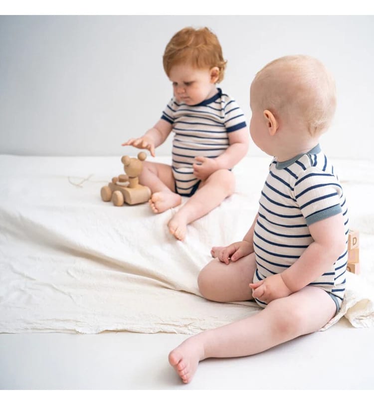 Striped Ribbed Cotton Romper マルチボーダー 半袖ノースリーブロンパース【mh0013597】 Beitaoya 半袖ロンパース