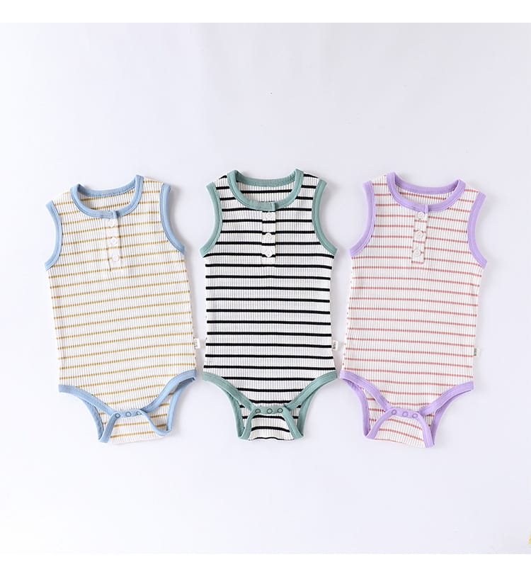 Striped Ribbed Cotton Romper マルチボーダー 半袖ノースリーブロンパース【mh0013597】 Beitaoya 半袖ロンパース