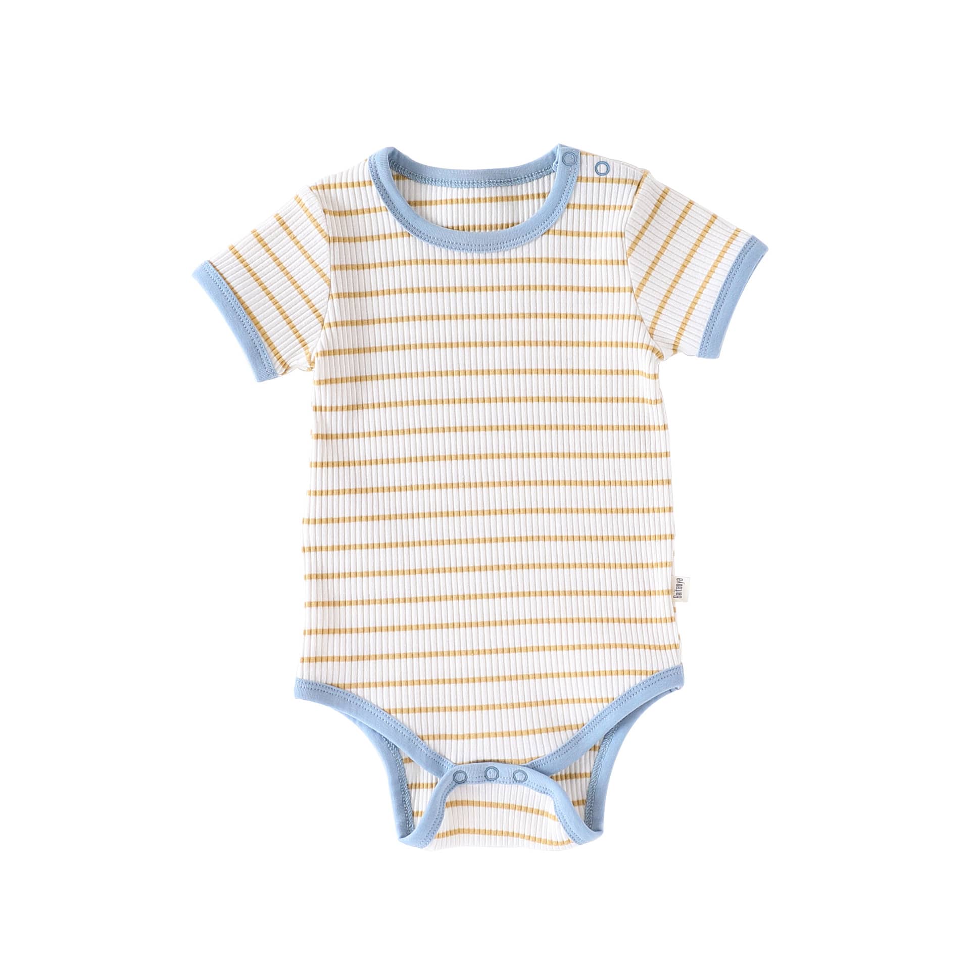 Striped Ribbed Cotton Romper マルチボーダー 半袖ノースリーブロンパース【mh0013597】 Short-sleeve Blue / 66cm Beitaoya 半袖ロンパース