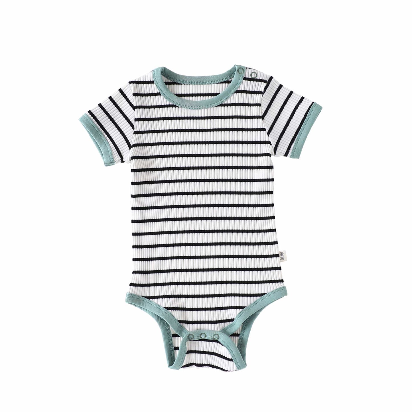 Striped Ribbed Cotton Romper マルチボーダー 半袖ノースリーブロンパース【mh0013597】 Short-sleeve Green / 66cm Beitaoya 半袖ロンパース