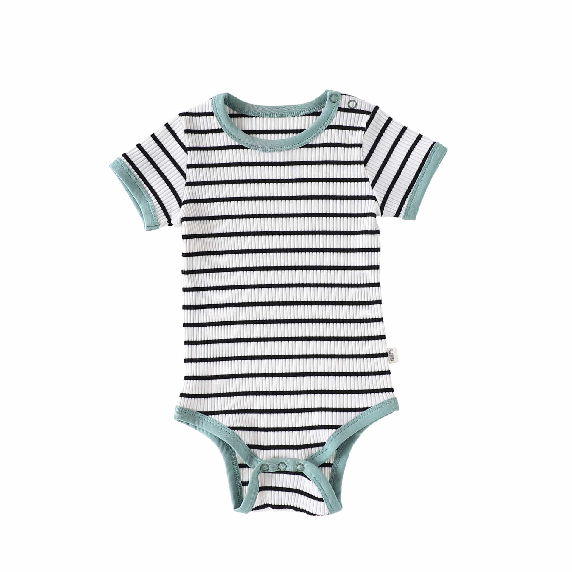 Striped Ribbed Cotton Romper マルチボーダー 半袖ノースリーブロンパース【mh0013597】 Short-sleeve Green / 66cm Beitaoya 半袖ロンパース