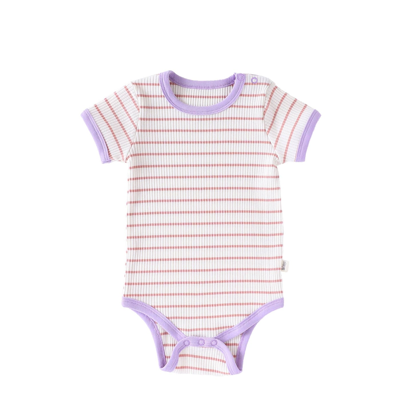 Striped Ribbed Cotton Romper マルチボーダー 半袖ノースリーブロンパース【mh0013597】 Short-sleeve Purple / 66cm Beitaoya 半袖ロンパース