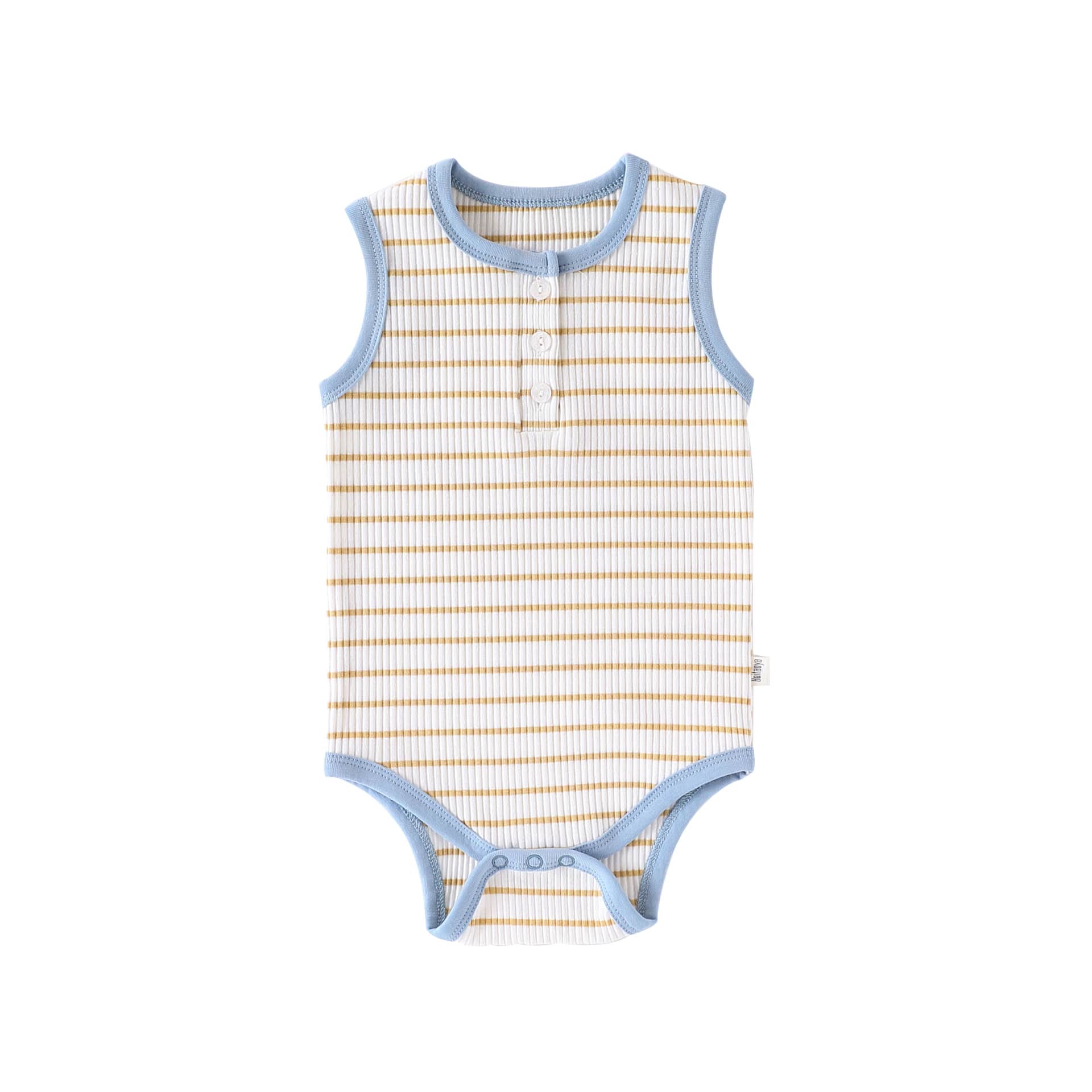 Striped Ribbed Cotton Romper マルチボーダー 半袖ノースリーブロンパース【mh0013597】 Sleeveless Blue / 66cm Beitaoya 半袖ロンパース