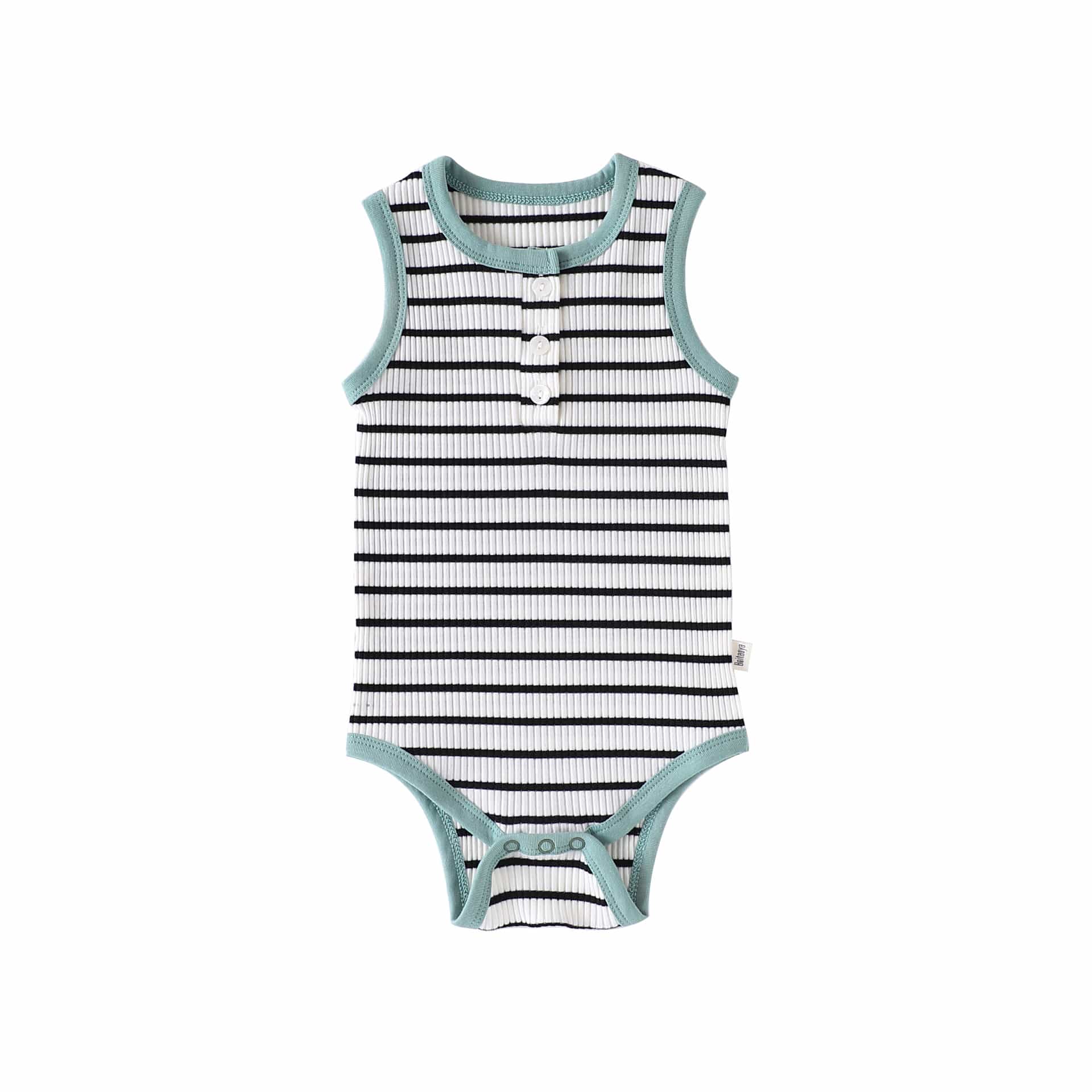 Striped Ribbed Cotton Romper マルチボーダー 半袖ノースリーブロンパース【mh0013597】 Sleeveless Green / 66cm Beitaoya 半袖ロンパース