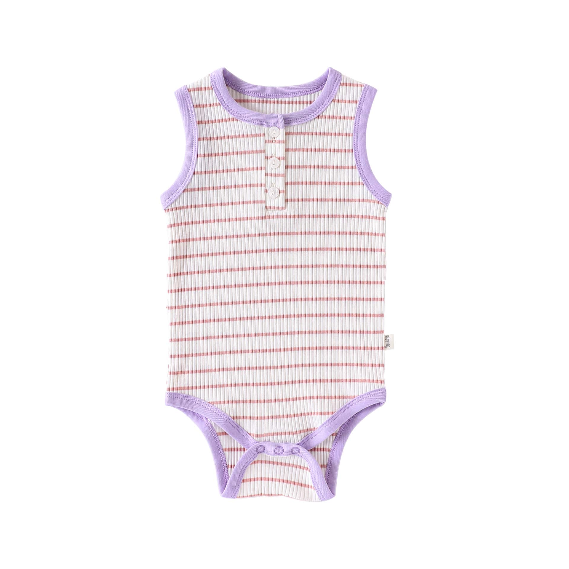 Striped Ribbed Cotton Romper マルチボーダー 半袖ノースリーブロンパース【mh0013597】 Sleeveless Purple / 66cm Beitaoya 半袖ロンパース