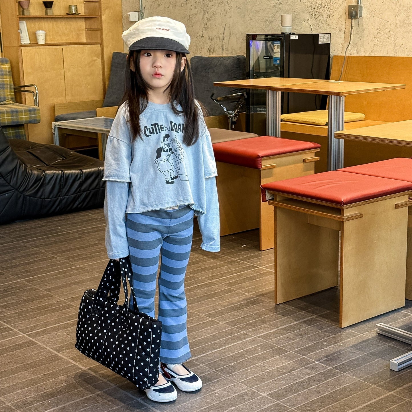 Striped Ribbed Flared Leggings ボーダー リブ フレア レギンス【mh0012436】 ADbaby レギンスパンツ