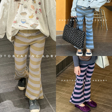 Striped Ribbed Flared Leggings ボーダー リブ フレア レギンス【mh0012436】 ADbaby レギンスパンツ