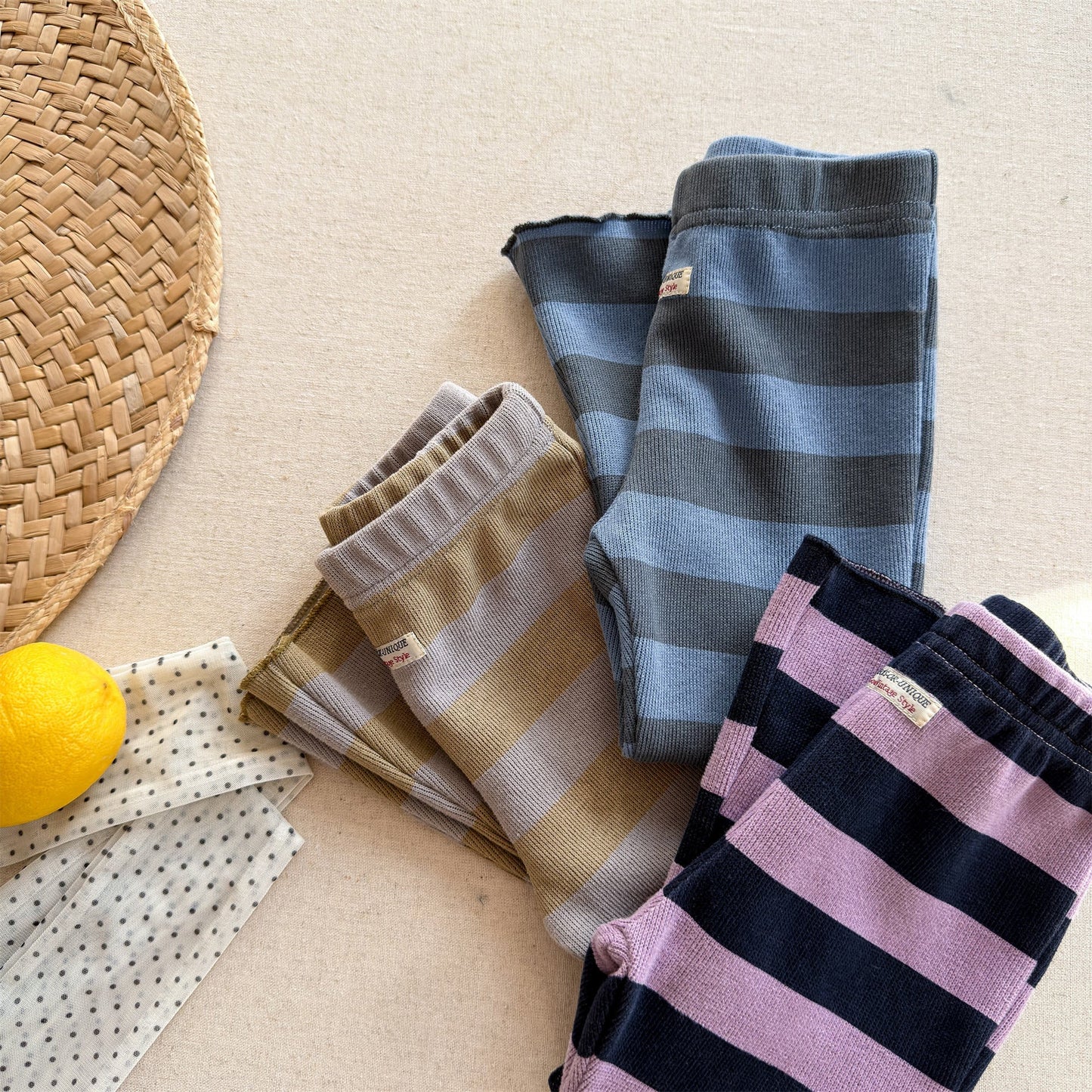 Striped Ribbed Flared Leggings ボーダー リブ フレア レギンス【mh0012436】 ADbaby レギンスパンツ