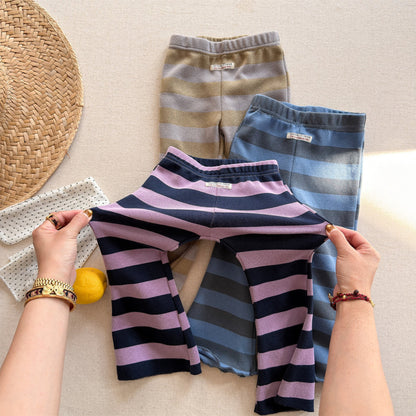Striped Ribbed Flared Leggings ボーダー リブ フレア レギンス【mh0012436】 ADbaby レギンスパンツ