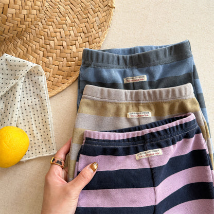 Striped Ribbed Flared Leggings ボーダー リブ フレア レギンス【mh0012436】 ADbaby レギンスパンツ