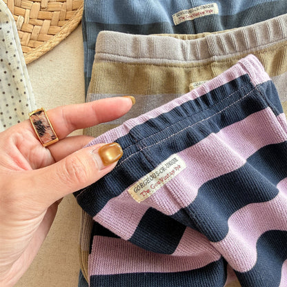 Striped Ribbed Flared Leggings ボーダー リブ フレア レギンス【mh0012436】 ADbaby レギンスパンツ