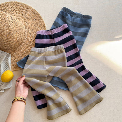 Striped Ribbed Flared Leggings ボーダー リブ フレア レギンス【mh0012436】 ADbaby レギンスパンツ