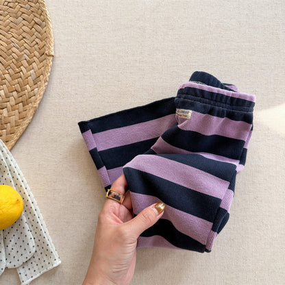 Striped Ribbed Flared Leggings ボーダー リブ フレア レギンス【mh0012436】 ADbaby レギンスパンツ